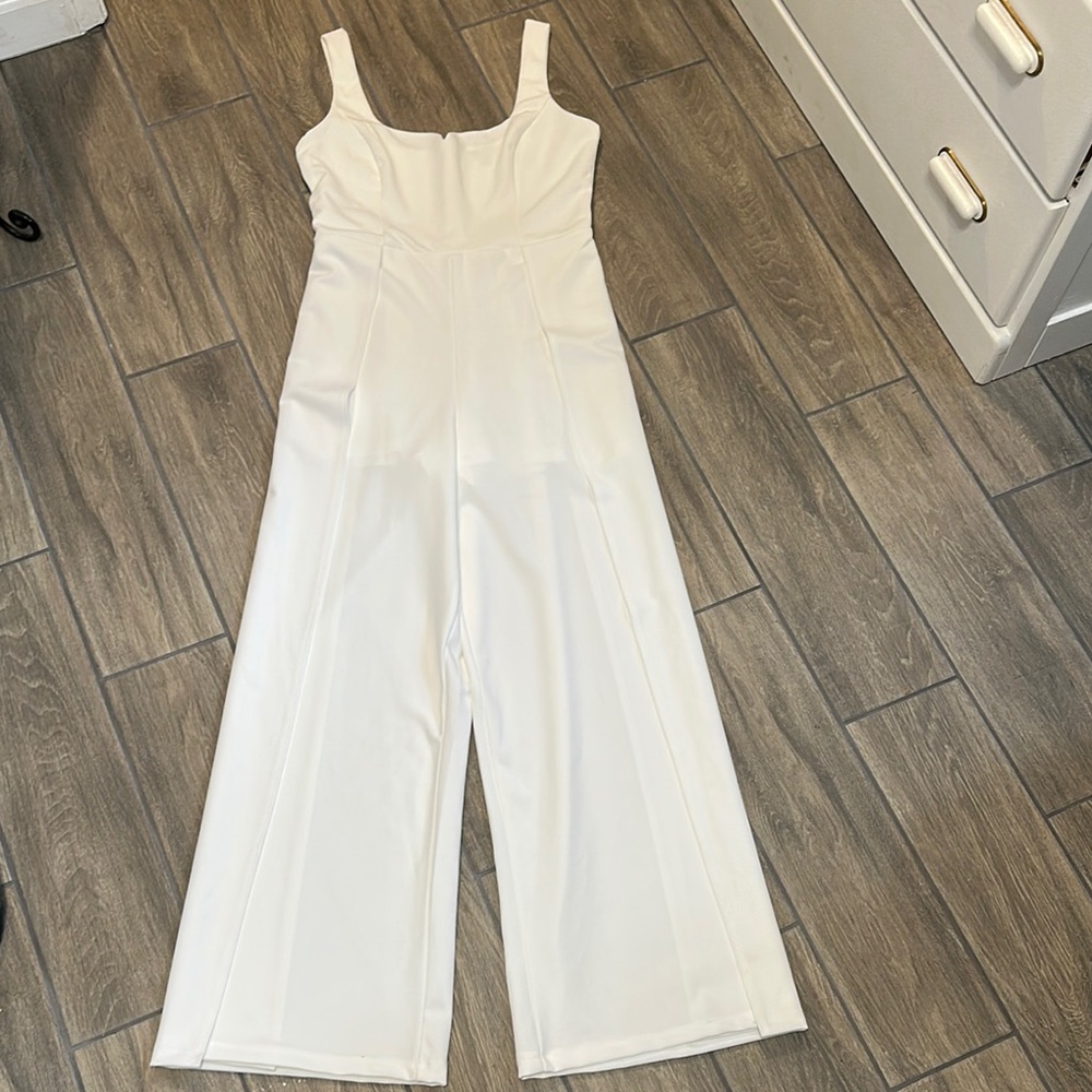Lulus Elegant White wrap around legs jumpsuit. Sleeveless. Size Large